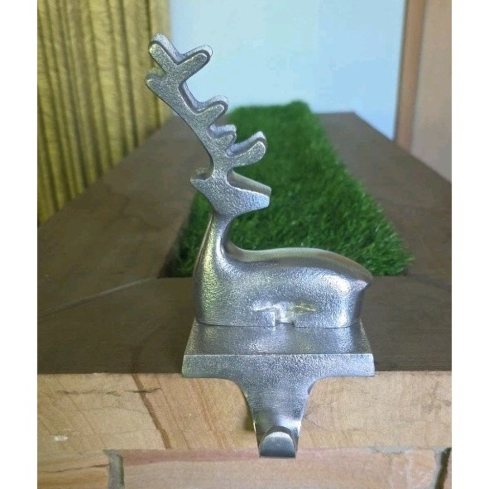 5 Crate & Barrel Silver Reindeer Cheistmas Stocking Holders Christmas Mantel